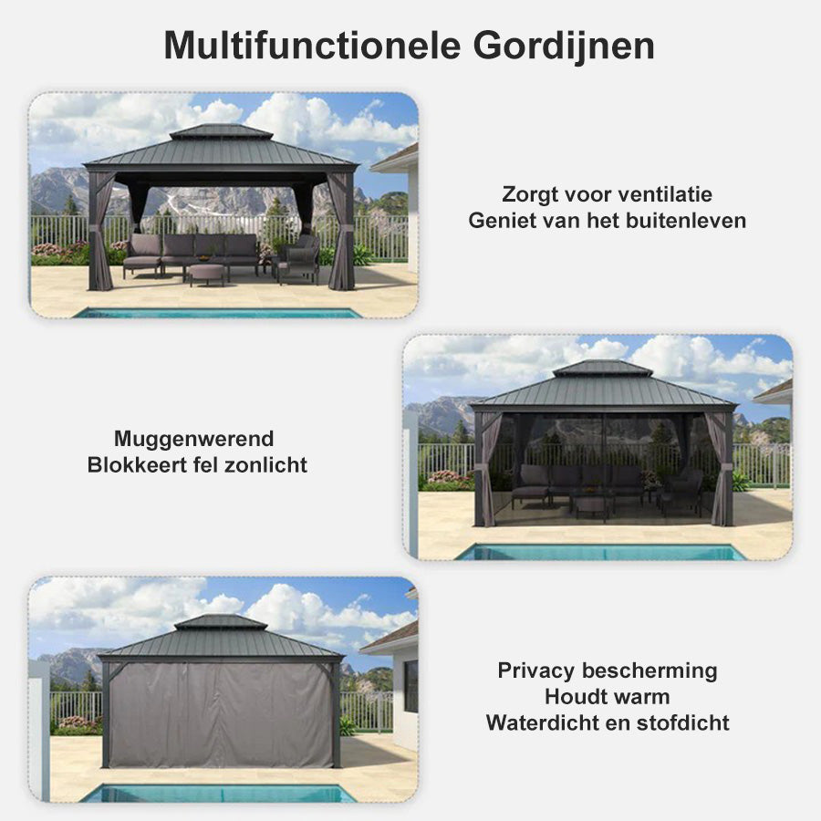 PURPLE LEAF Tuinpaviljoen Voor Achtertuin, Hardtop, Gegalvaniseerde Stalen Luifel, met Sfeerverlichting – Transparante Uitvoering