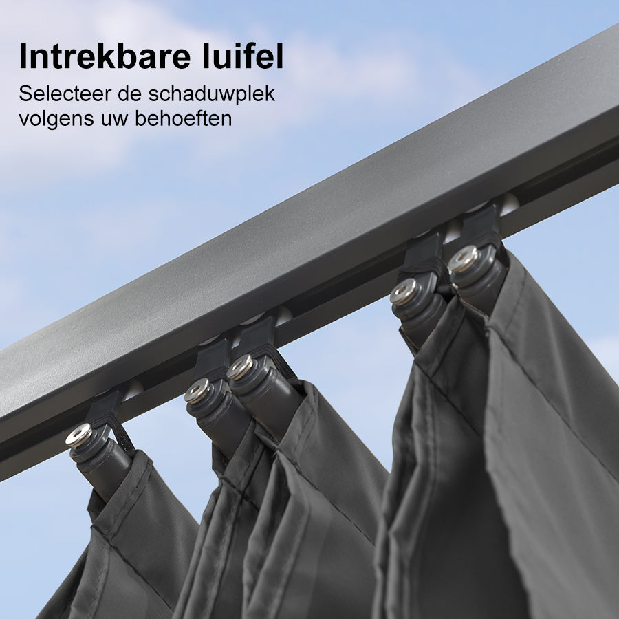 PURPLE LEAF Intrekbare aluminium buitenpergola met zonnescherm luifel, patio, achtertuin schuilplaats, metalen barbecue paviljoen-PRG