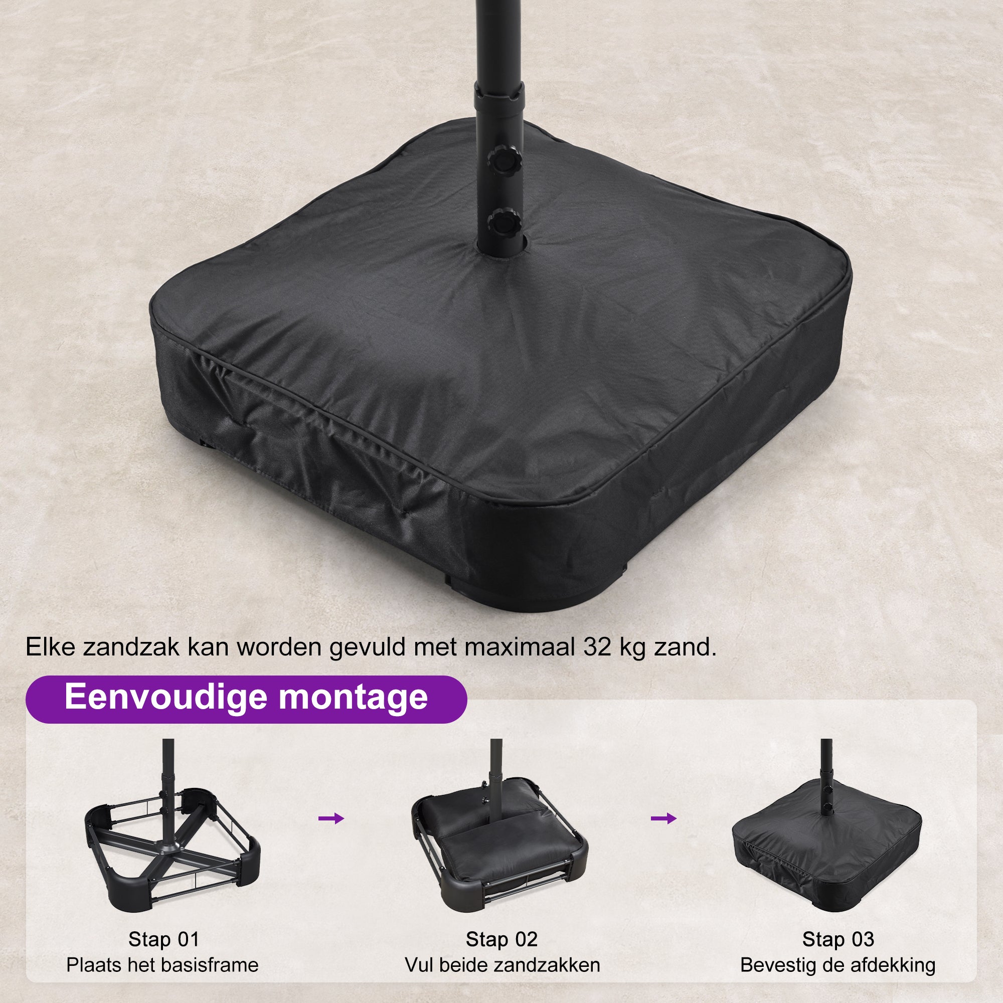 PURPLE LEAF Parasol met 3 Kappen en Voet voor Tuin en Terras