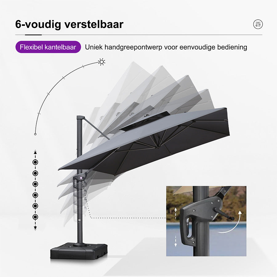 PURPLE LEAF Zweefparasol, Luxe Parasol voor Terras en Tuin met UV-bescherming