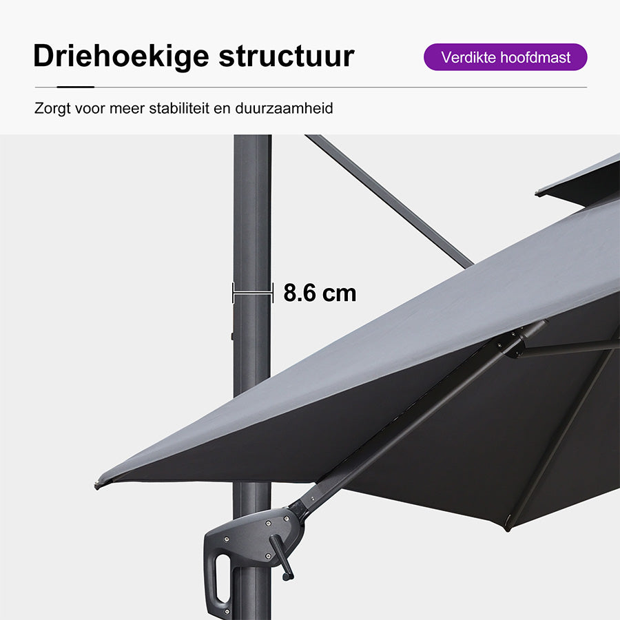 PURPLE LEAF Zweefparasol, Luxe Parasol voor Terras en Tuin met UV-bescherming