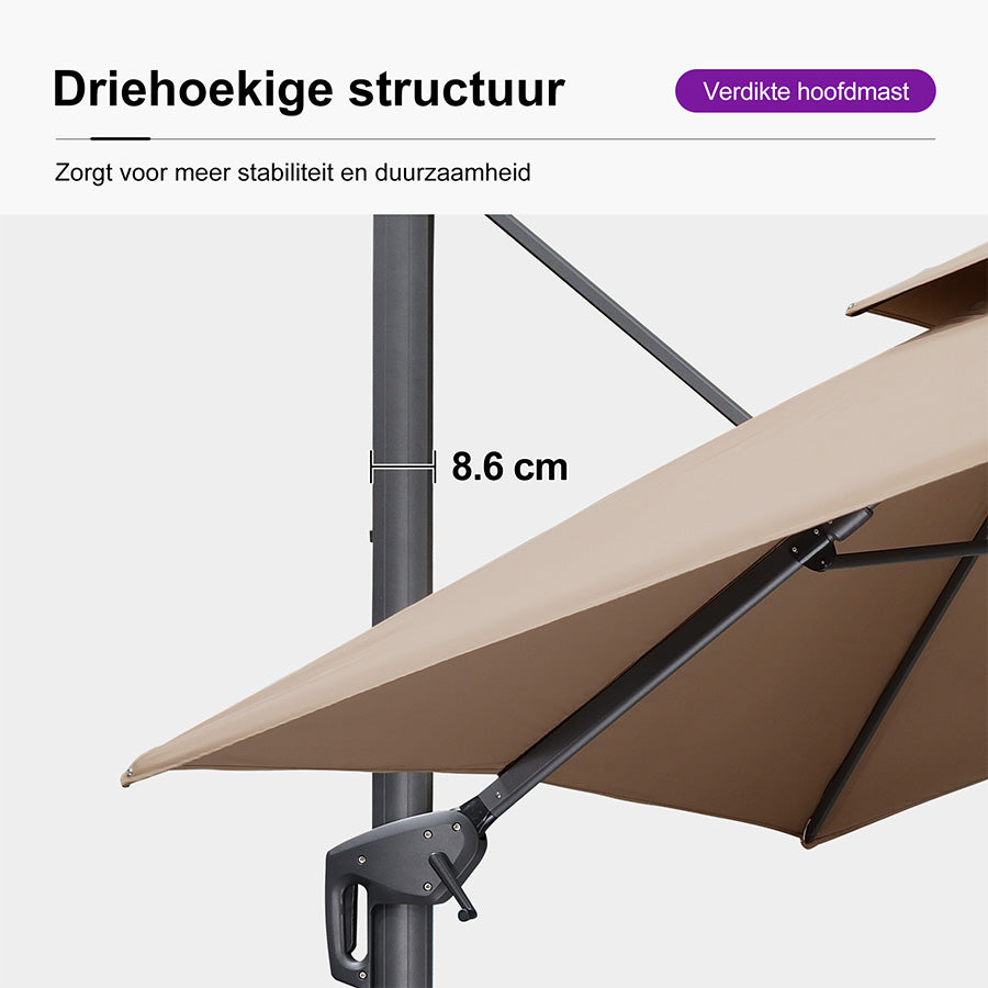 PURPLE LEAF Zweefparasol, Luxe Parasol voor Terras en Tuin met UV-bescherming