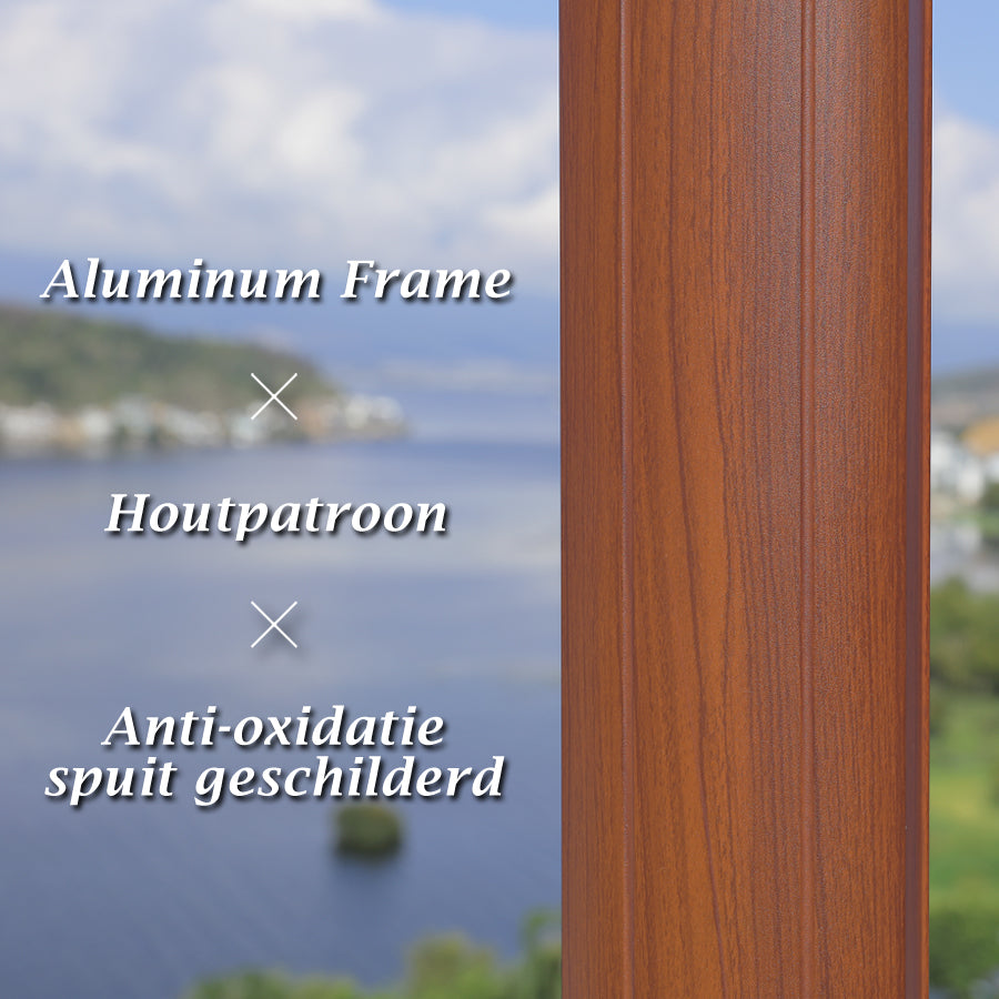 PURPLE LEAF Dubbele Top 330cm/365cm Ronde Aluminium Terrasparasol In Houtkleur