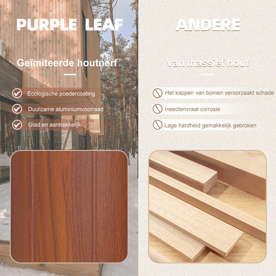 PURPLE LEAF Dubbele Top 330cm/365cm Ronde Aluminium Terrasparasol In Houtkleur