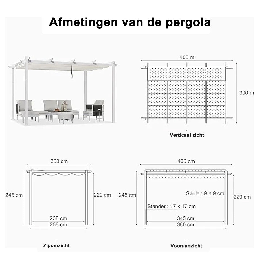PURPLE LEAF Outdoor Intrekbare Pergola met Dubbele Zonwering Luifel Wit Heavy-Duty Aluminium Pergola Patio Moderne Pergola voor Tuin Dek en Achtertuin, Wit