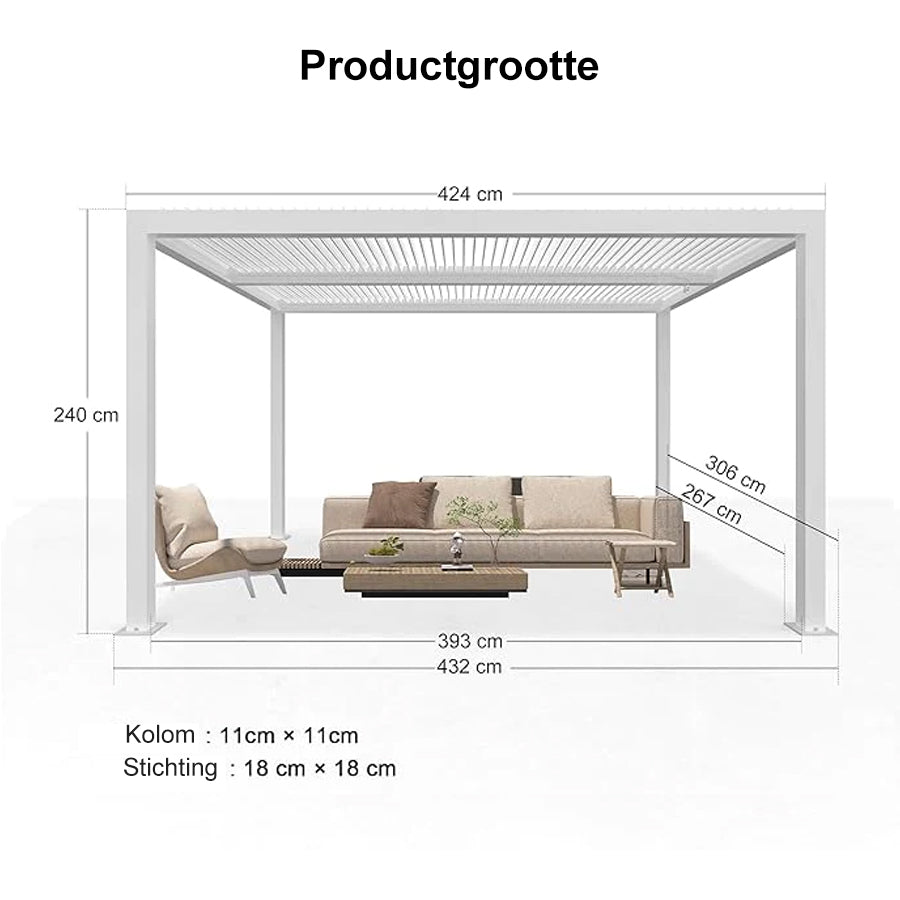 PURPLE LEAF Outdoor Louvered Pergola Aluminium Wit Pergola Patio Metal pergola met verstelbare Rainproof Hardtop Gazebo Modern voor Tuin Gazons Party