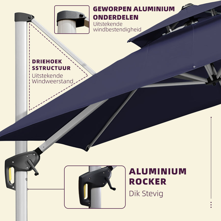 PURPLE LEAF Dubbele Top 360 Graden Rotatie 300x300cm/330x330cm/365x365 cm Vierkante Outdoor Tuin Parasol