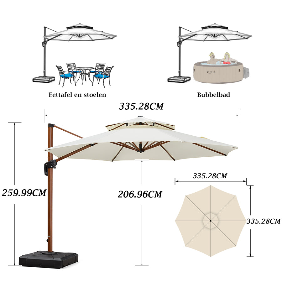 PURPLE LEAF Dubbele Top 330cm/365cm Ronde Aluminium Terrasparasol In Houtkleur