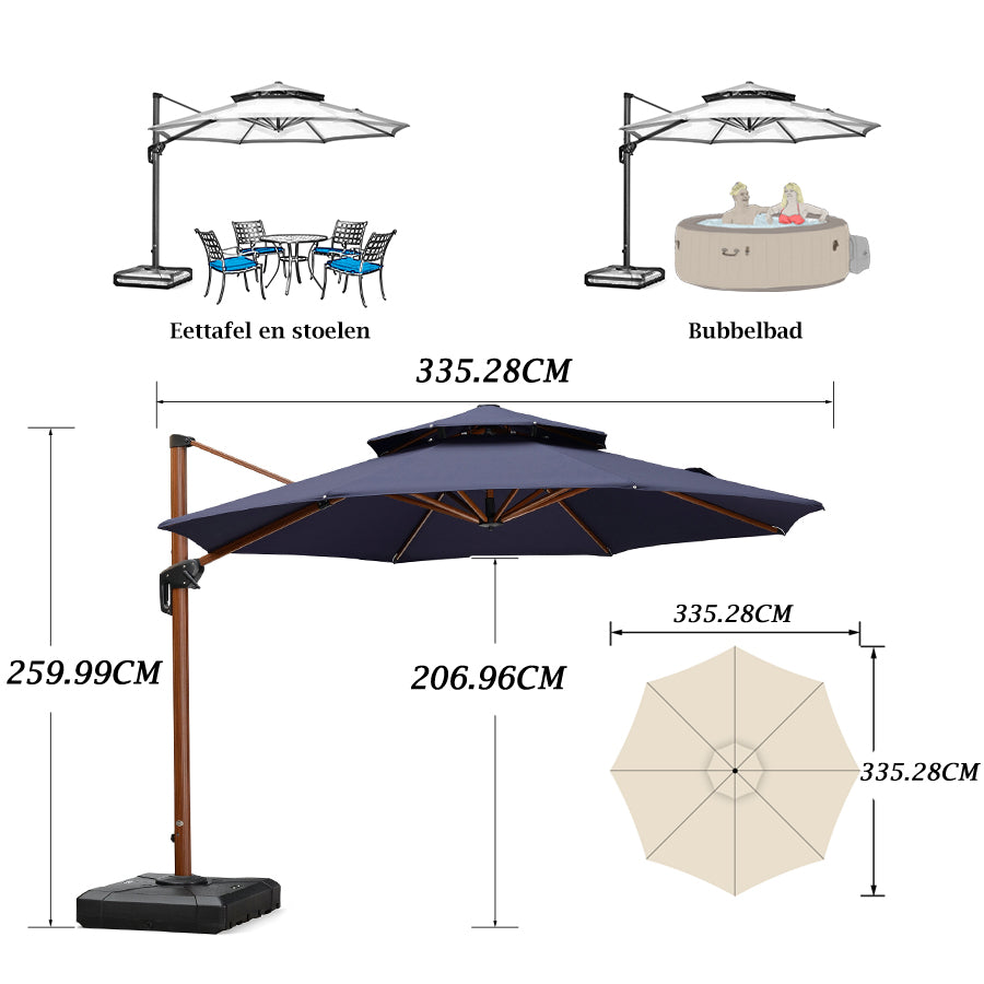 PURPLE LEAF Dubbele Top 330cm/365cm Ronde Aluminium Terrasparasol In Houtkleur