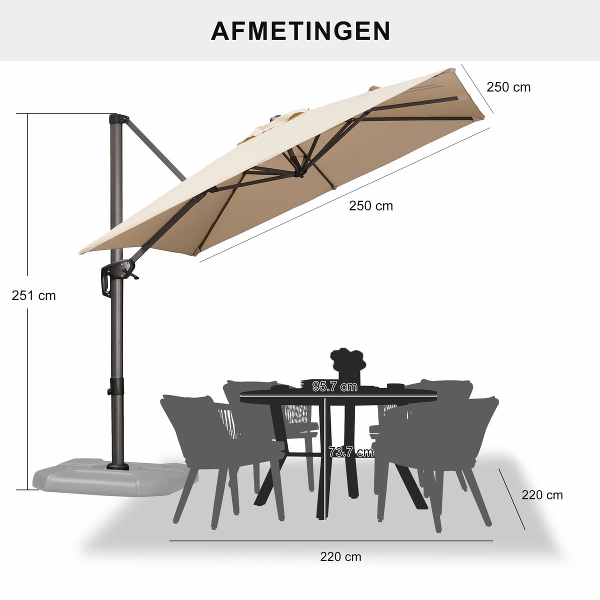PURPLE LEAF Parasols Grote Vierkante en Rechthoekige Zweefparasols voor Terras en Tuin