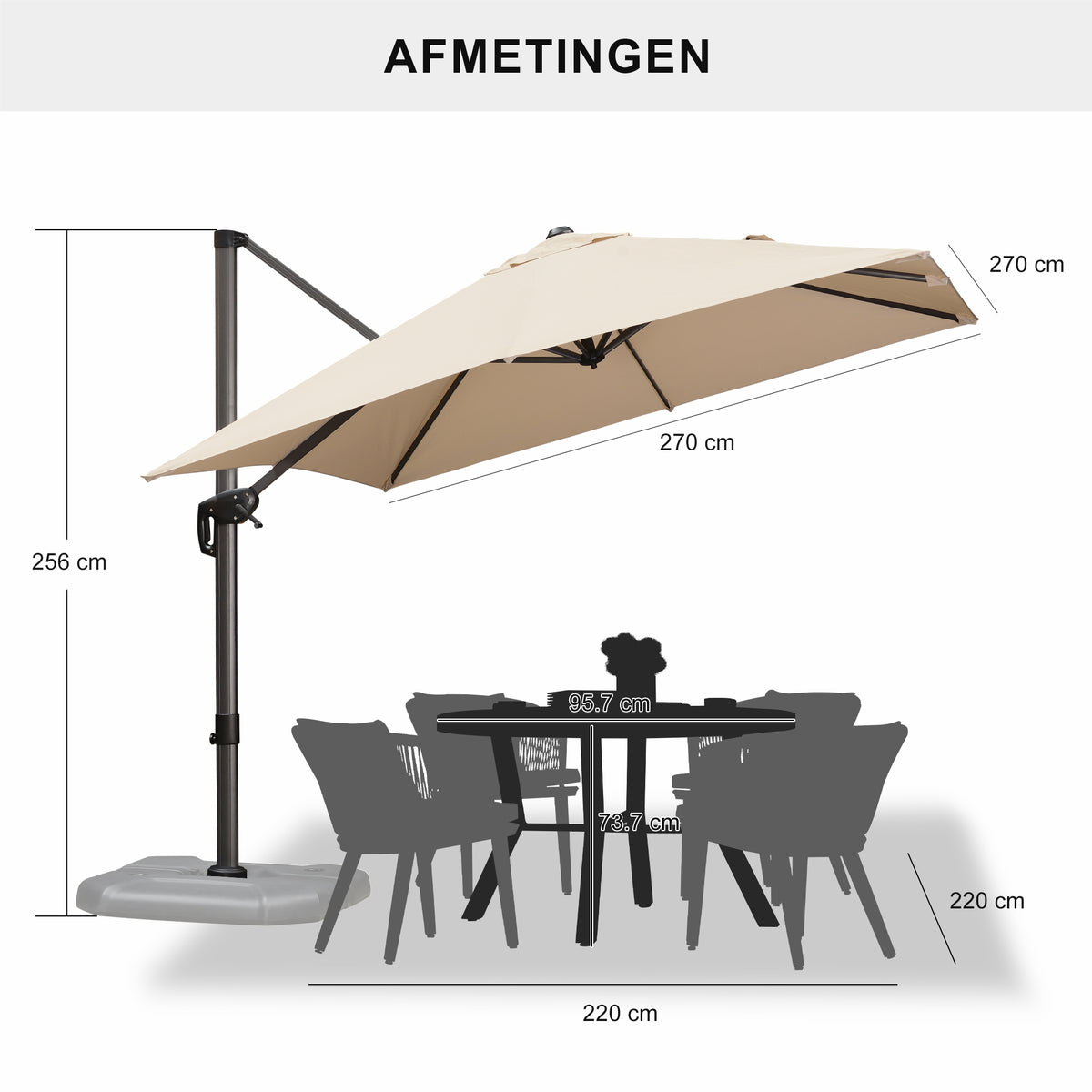 PURPLE LEAF Parasols Grote Vierkante en Rechthoekige Zweefparasols voor Terras en Tuin