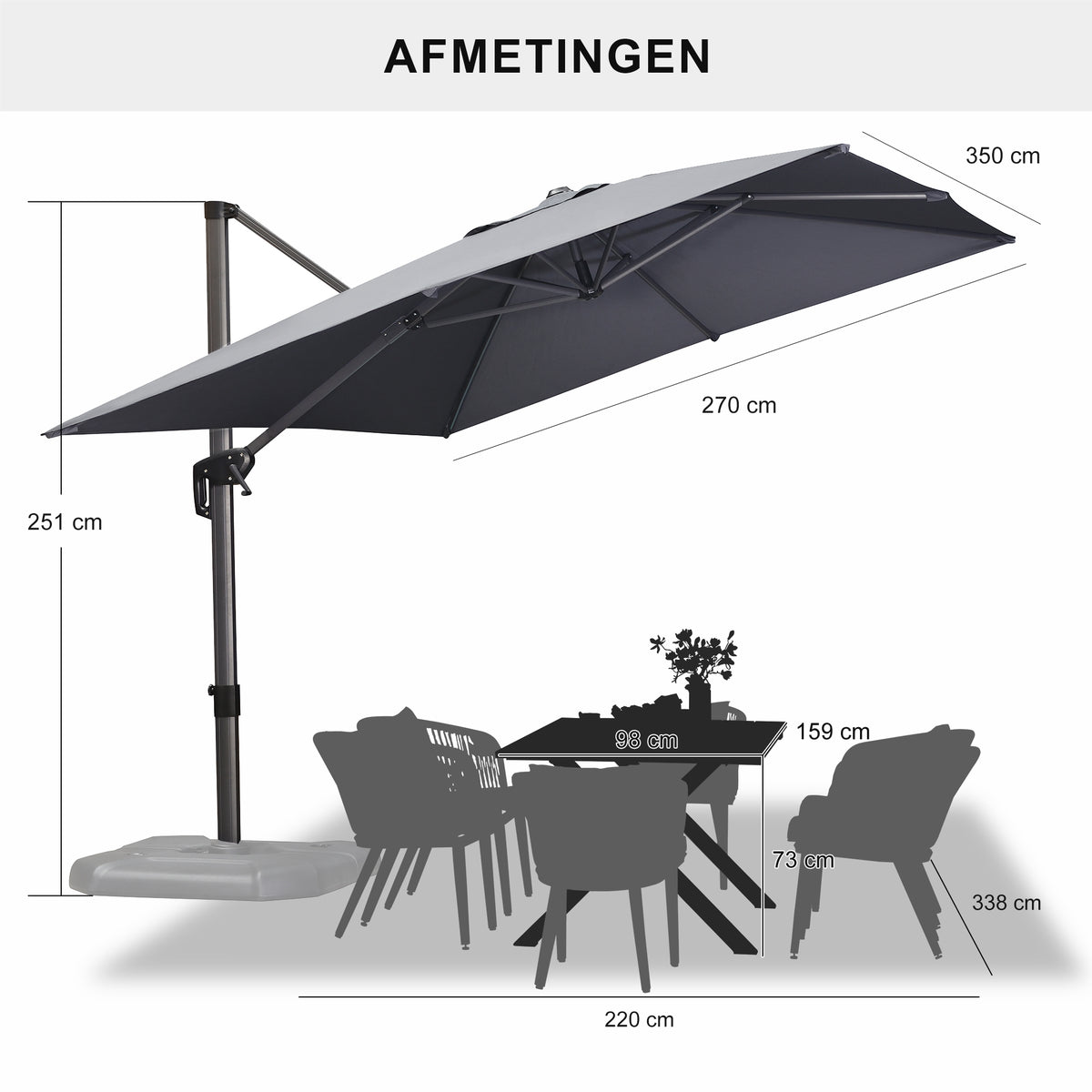 PURPLE LEAF Parasols Grote Vierkante en Rechthoekige Zweefparasols voor Terras en Tuin