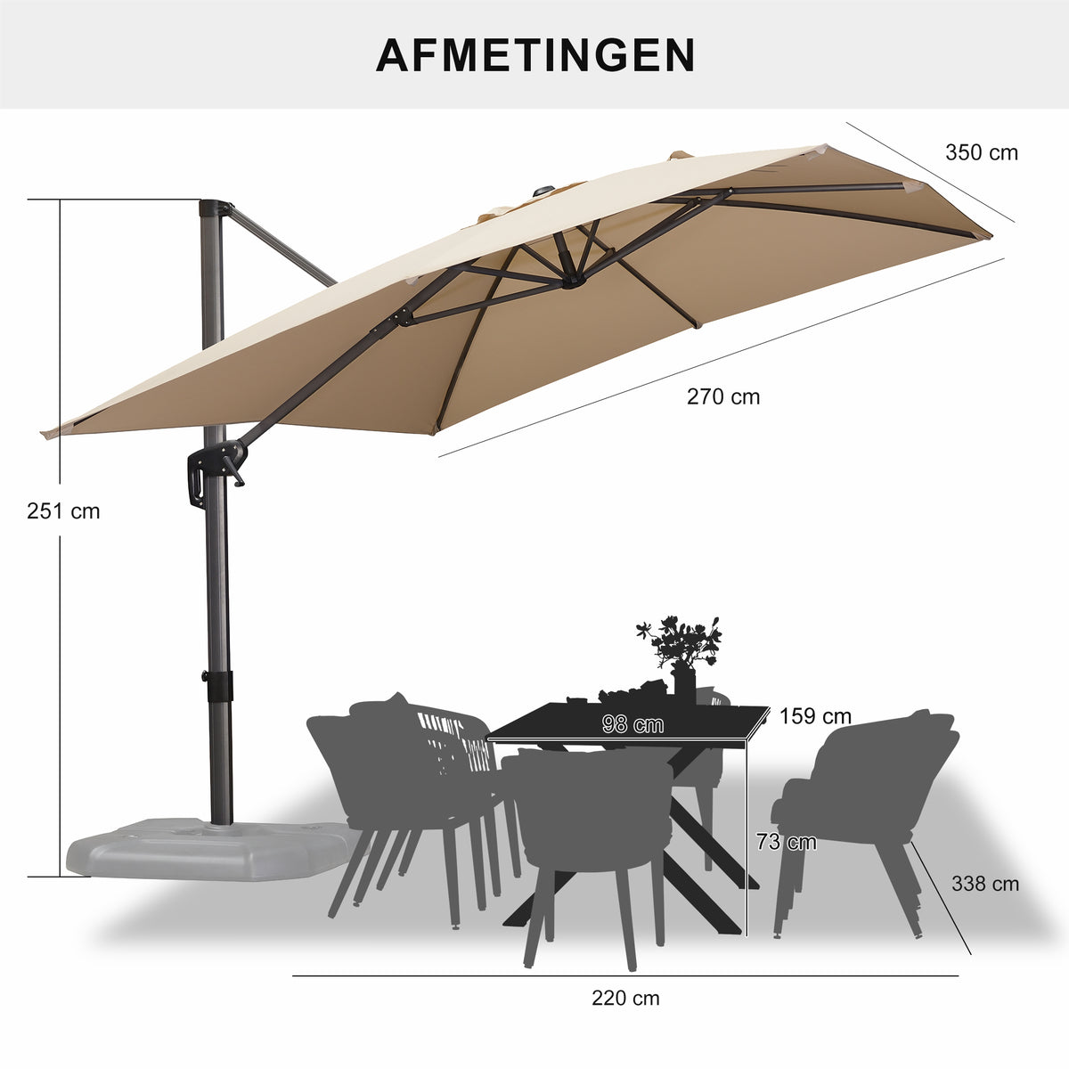 PURPLE LEAF Parasols Grote Vierkante en Rechthoekige Zweefparasols voor Terras en Tuin