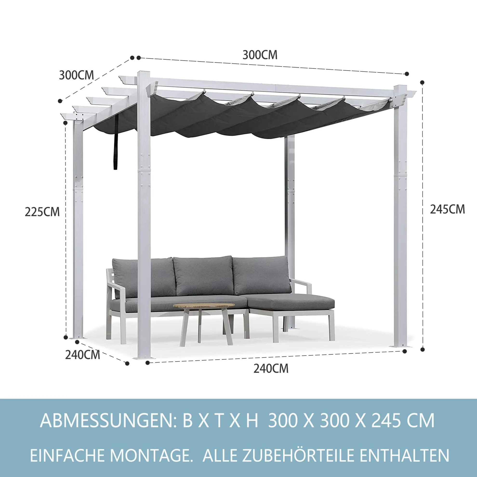 PURPLE LEAF Wit Pergola Dubbel Top Frame Waterdicht Stabiel Wintervast Intrekbare Luifel Pergola Aluminium-PG