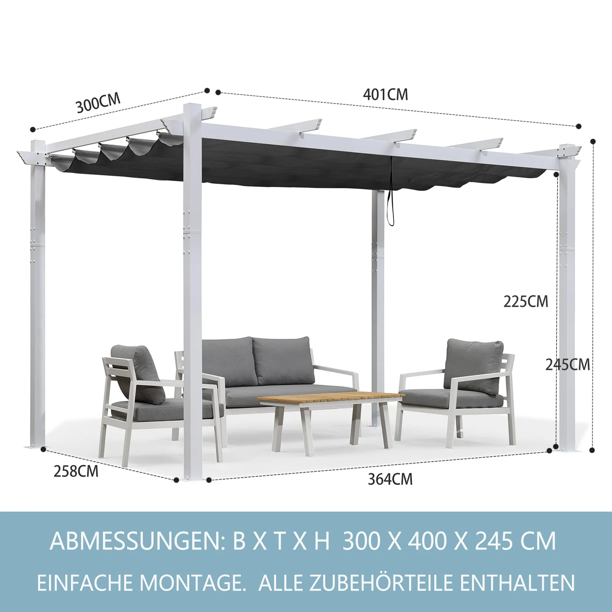 PURPLE LEAF Wit Pergola Dubbel Top Frame Waterdicht Stabiel Wintervast Intrekbare Luifel Pergola Aluminium-PG