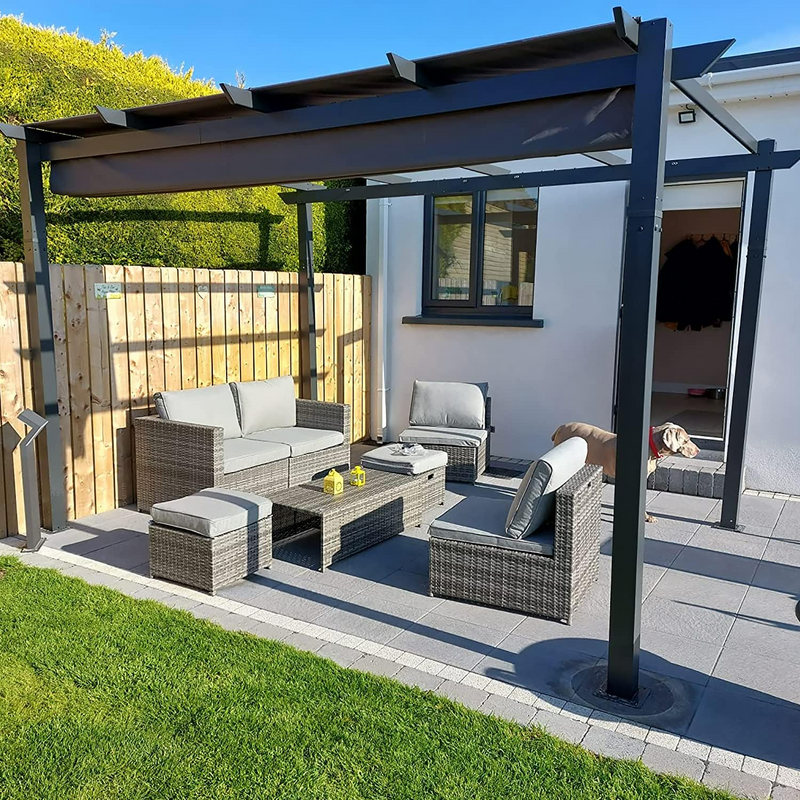 PURPLE LEAF Intrekbare aluminium buitenpergola met zonnescherm luifel, patio, achtertuin schuilplaats, metalen barbecue paviljoen-PRG