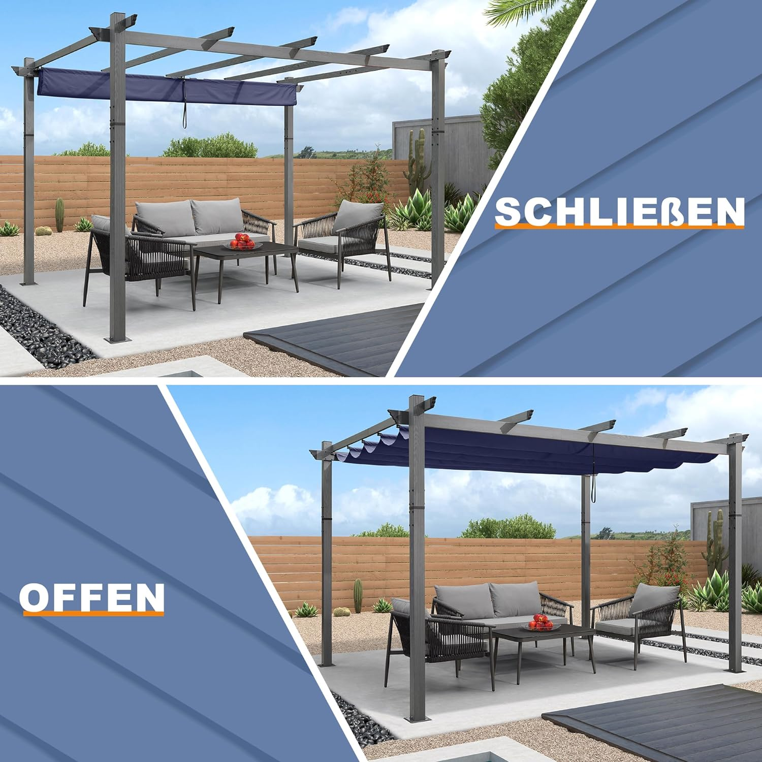 PURPLE LEAF Houten Look Pergola Dubbel Bovenframe Grijs Metaal Tuinpaviljoen Pergola Waterdicht Stabiel Wintervast, Tuinpaviljoen Met Zonnescherm Afdak-WPG