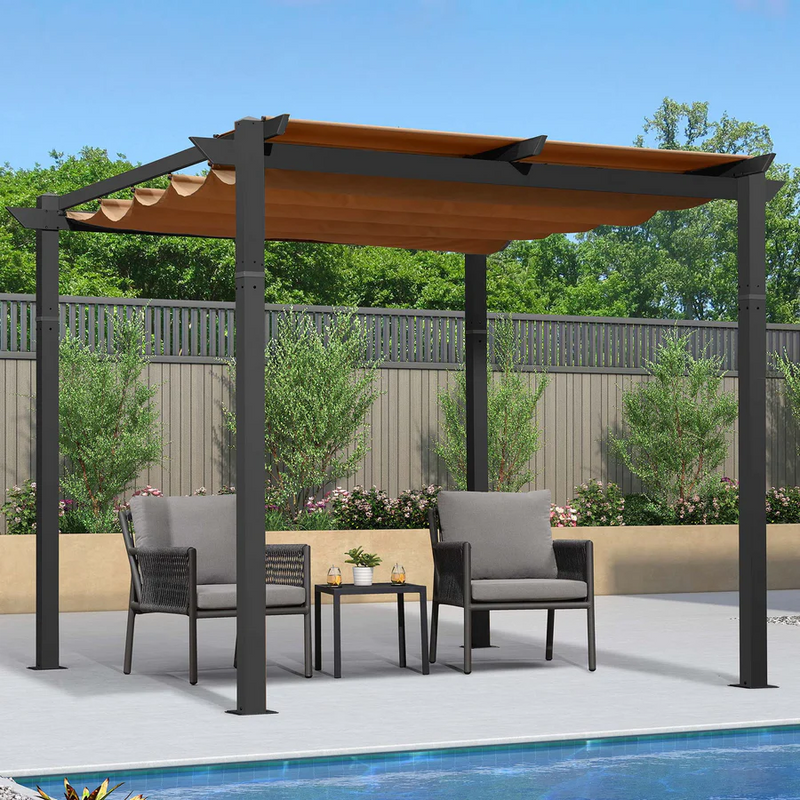 PURPLE LEAF Intrekbare aluminium buitenpergola met zonnescherm luifel, patio, achtertuin schuilplaats, metalen barbecue paviljoen-PRG