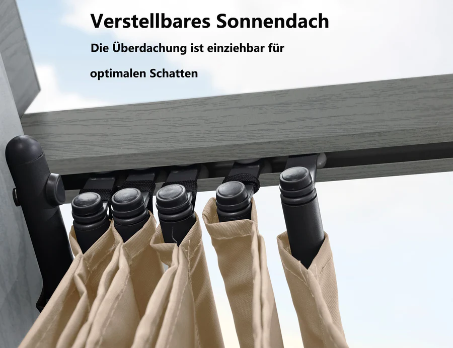 PURPLE LEAF Houten Look Pergola Dubbel Bovenframe Grijs Metaal Tuinpaviljoen Pergola Waterdicht Stabiel Wintervast, Tuinpaviljoen Met Zonnescherm Afdak-WPG