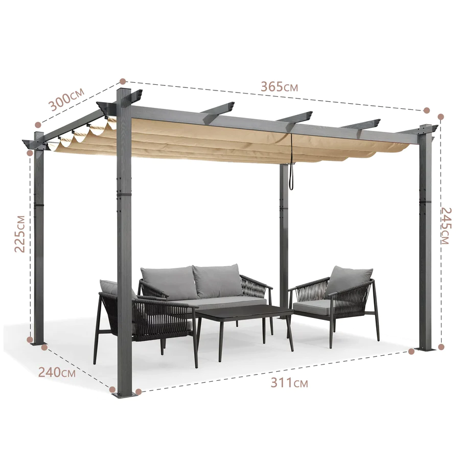 PURPLE LEAF Houten Look Pergola Dubbel Bovenframe Grijs Metaal Tuinpaviljoen Pergola Waterdicht Stabiel Wintervast, Tuinpaviljoen Met Zonnescherm Afdak-WPG