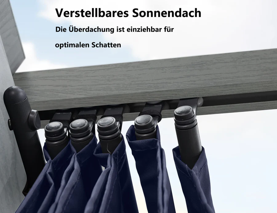 PURPLE LEAF Houten Look Pergola Dubbel Bovenframe Grijs Metaal Tuinpaviljoen Pergola Waterdicht Stabiel Wintervast, Tuinpaviljoen Met Zonnescherm Afdak-WPG