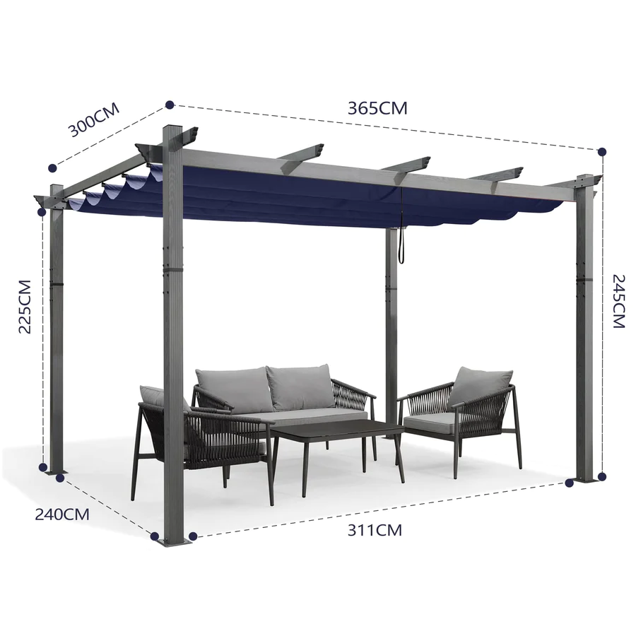 PURPLE LEAF Houten Look Pergola Dubbel Bovenframe Grijs Metaal Tuinpaviljoen Pergola Waterdicht Stabiel Wintervast, Tuinpaviljoen Met Zonnescherm Afdak-WPG