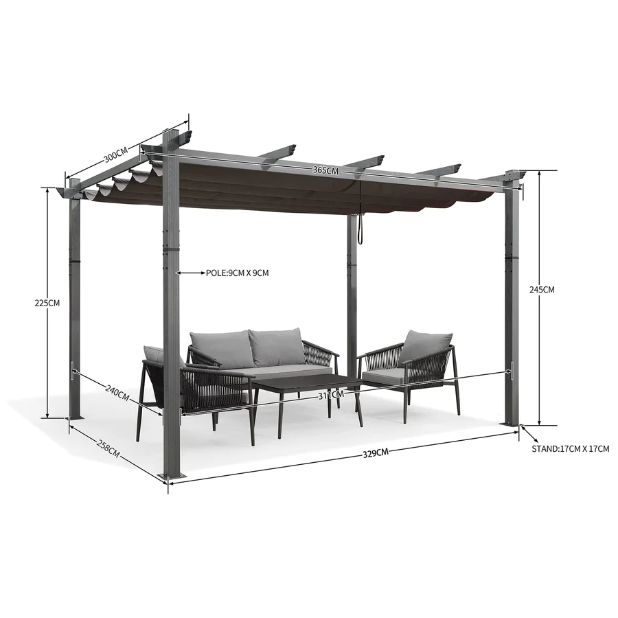 PURPLE LEAF Houten Look Pergola Dubbel Bovenframe Grijs Metaal Tuinpaviljoen Pergola Waterdicht Stabiel Wintervast, Tuinpaviljoen Met Zonnescherm Afdak-WPG