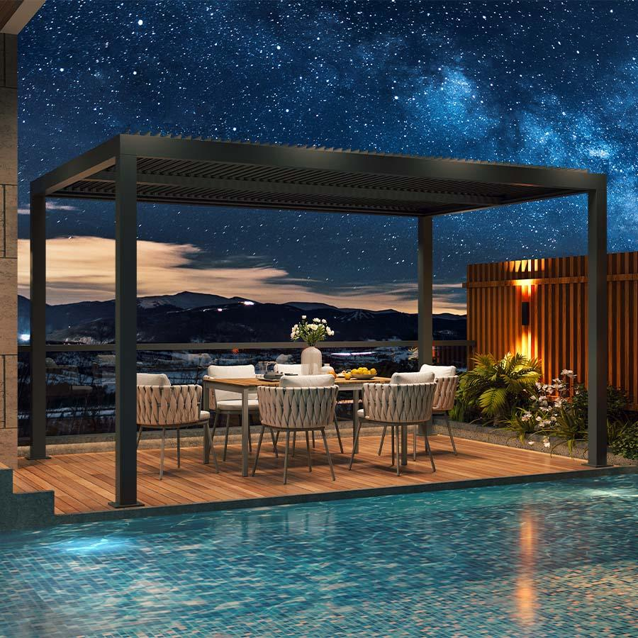 PURPLE LEAF Pergola 3 x 4 m Waterdicht Stabiel Wintervast Paviljoen met Raamdak Vrijstaand Verstelbaar Aluminium Raamdak Patio, Grijs