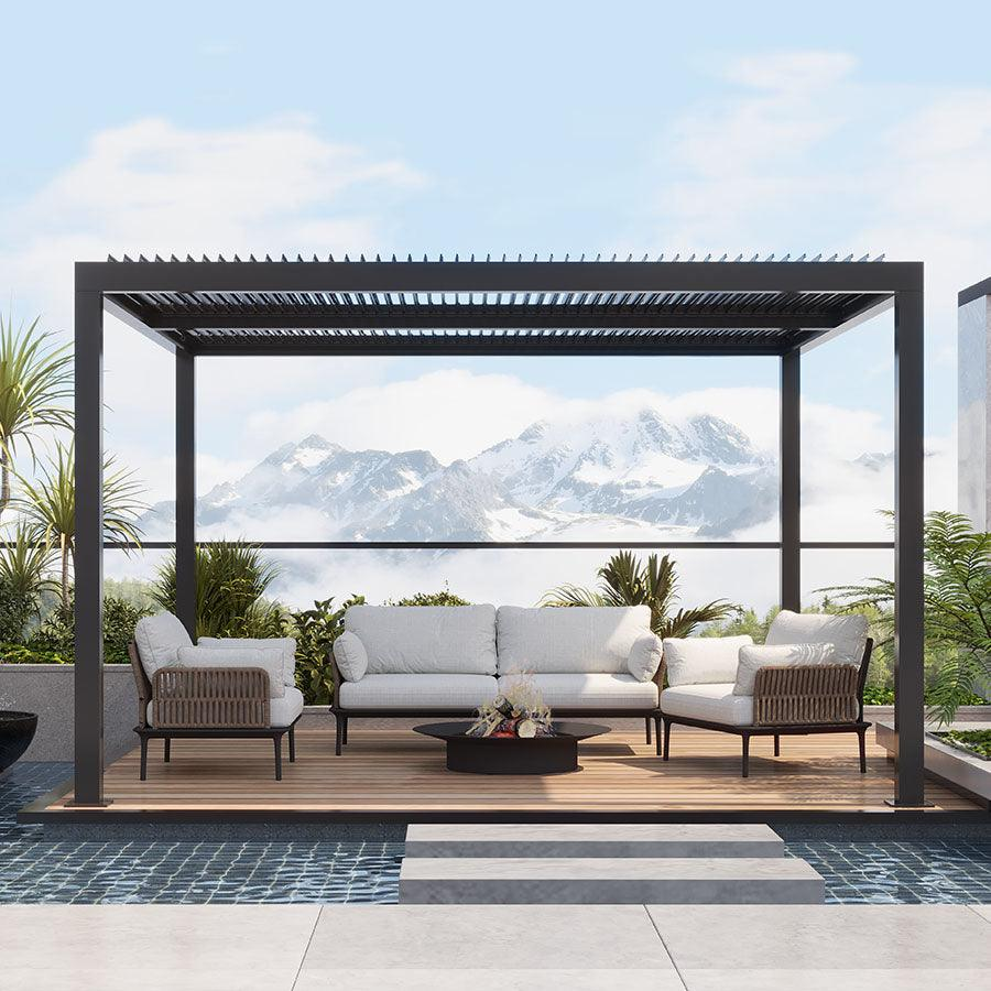 PURPLE LEAF Pergola 3 x 4 m Waterdicht Stabiel Wintervast Paviljoen met Raamdak Vrijstaand Verstelbaar Aluminium Raamdak Patio, Grijs