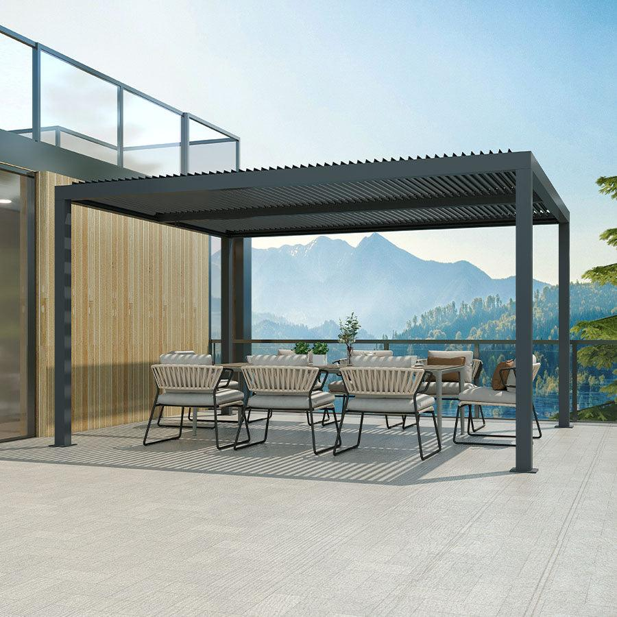 PURPLE LEAF Pergola 3 x 4 m Waterdicht Stabiel Wintervast Paviljoen met Raamdak Vrijstaand Verstelbaar Aluminium Raamdak Patio, Grijs