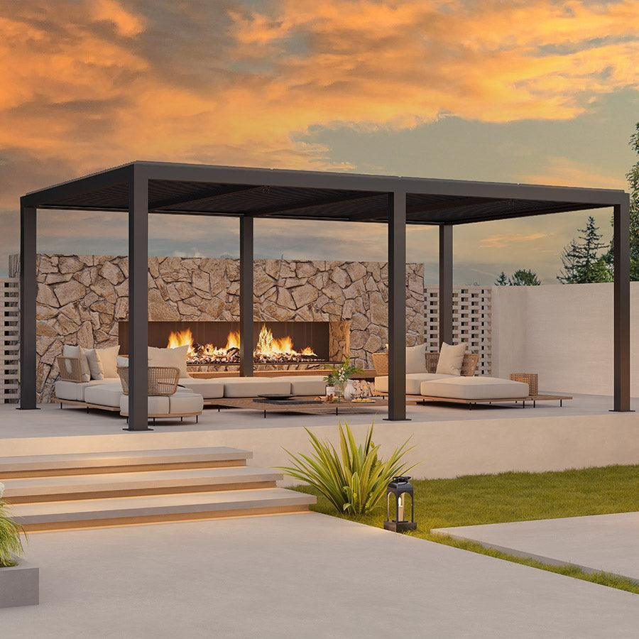 PURPLE LEAF Pergola 3 x 4 m Waterdicht Stabiel Wintervast Paviljoen met Raamdak Vrijstaand Verstelbaar Aluminium Raamdak Patio, Grijs