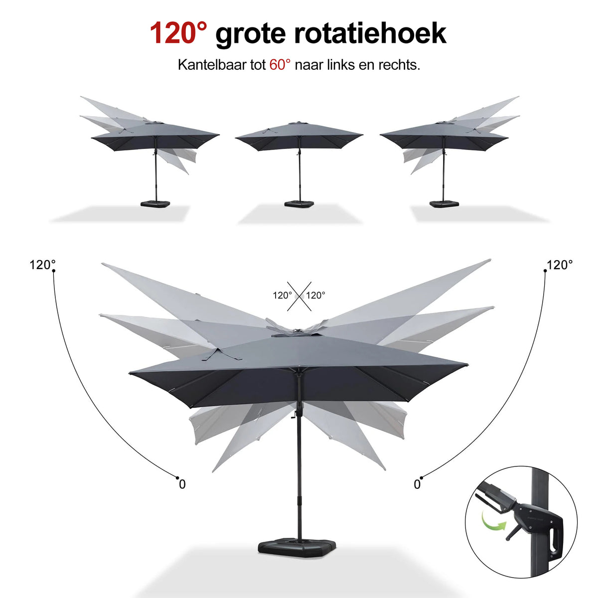 PURPLE LEAF Grote Parasol – Draaibare & Kantelbare Zweefparasol voor Terras & Tuin