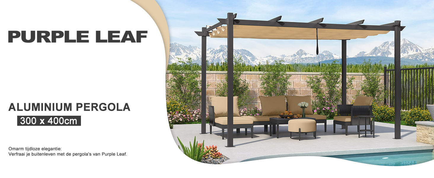 PURPLE LEAF Intrekbare aluminium buitenpergola met zonnescherm luifel, patio, achtertuin schuilplaats, metalen barbecue paviljoen-PRG