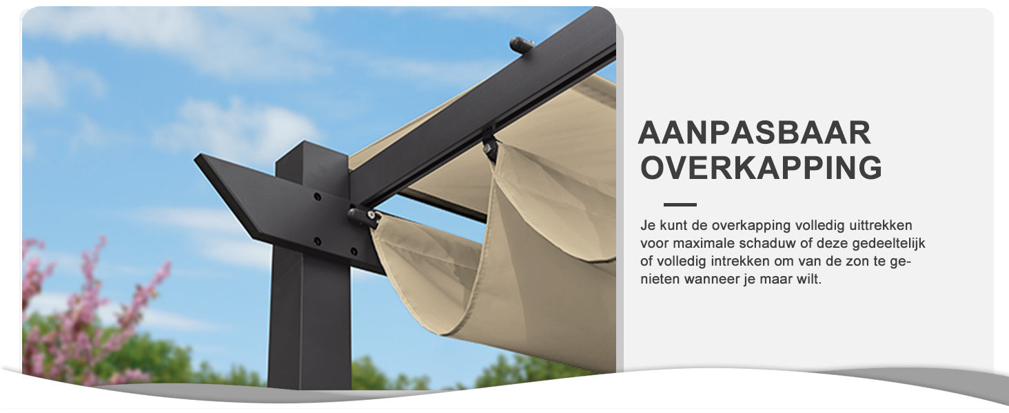 PURPLE LEAF Intrekbare aluminium buitenpergola met zonnescherm luifel, patio, achtertuin schuilplaats, metalen barbecue paviljoen-PRG