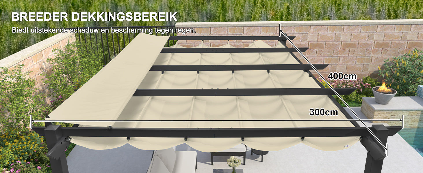 PURPLE LEAF Intrekbare aluminium buitenpergola met zonnescherm luifel, patio, achtertuin schuilplaats, metalen barbecue paviljoen-PRG