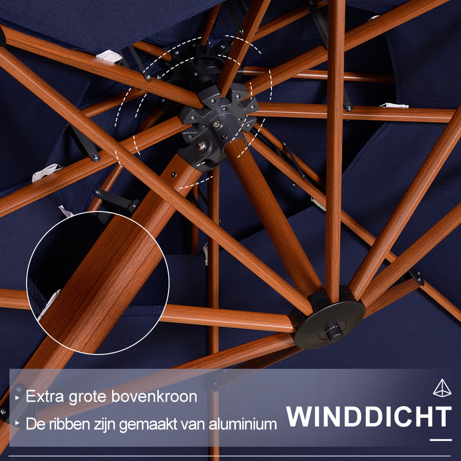 PURPLE LEAF Dubbele Top 330cm/365cm Ronde Aluminium Terrasparasol In Houtkleur