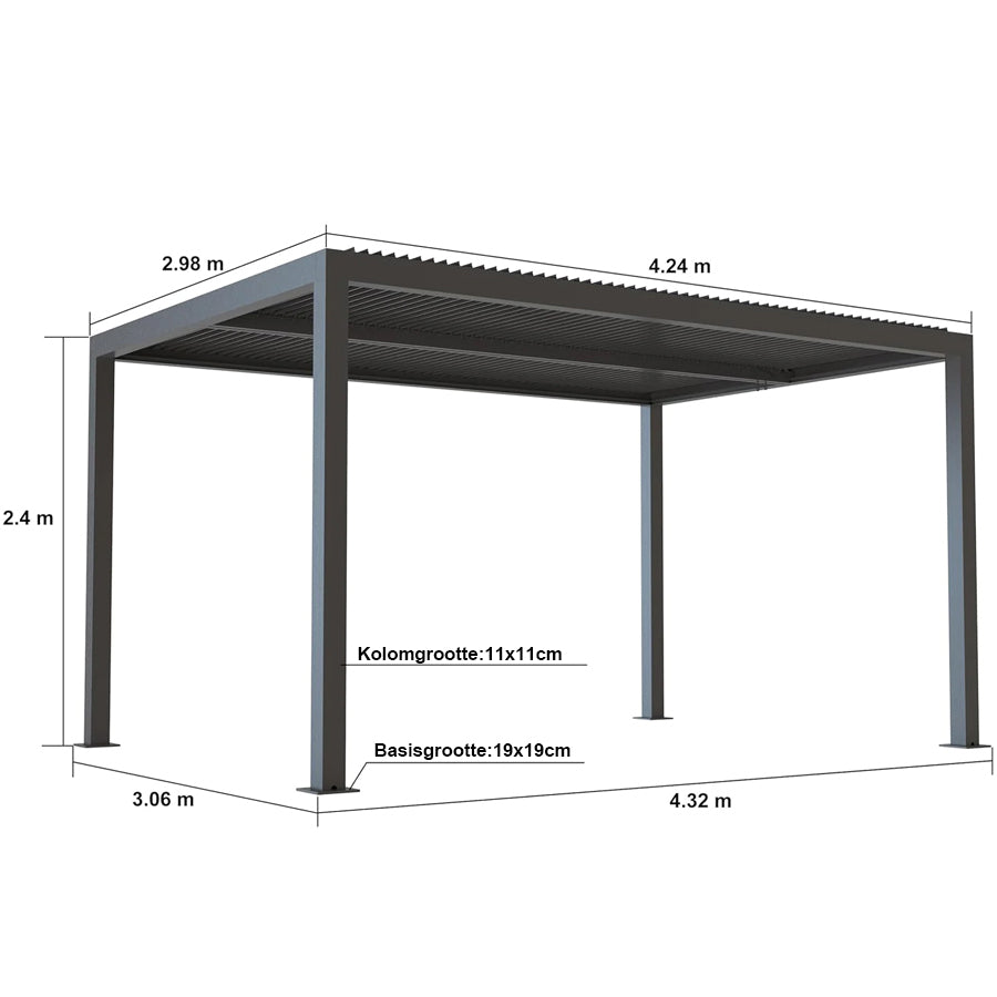 PURPLE LEAF Pergola 3 x 4 m Waterdicht Stabiel Wintervast Paviljoen met Raamdak Vrijstaand Verstelbaar Aluminium Raamdak Patio, Grijs