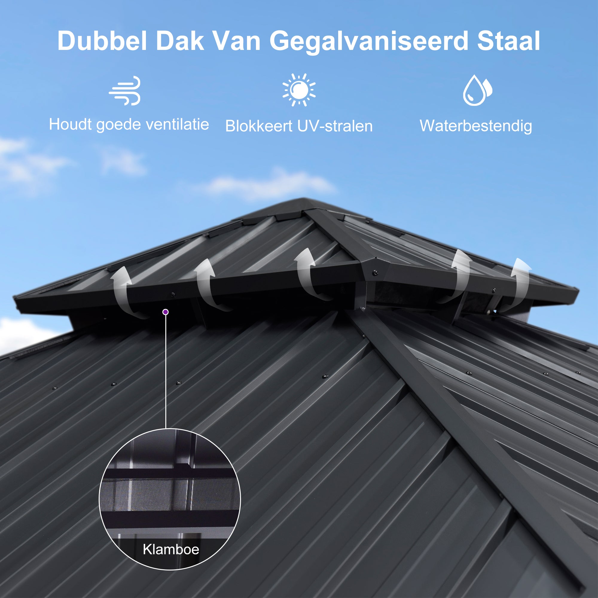 PURPLE LEAF Hardtop Prieel Basismodel Gegalvaniseerd Stalen Dak Aluminium Frame met Gordijn en Klamboe – Grijs