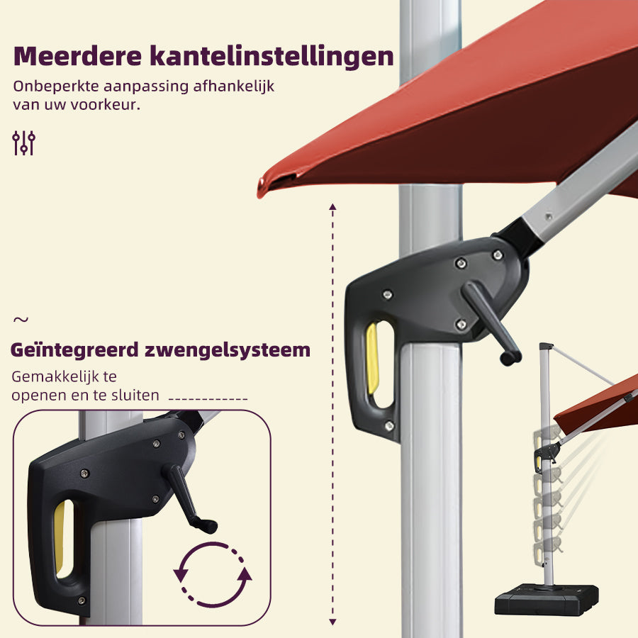 PURPLE LEAF Dubbel Top 360 Graden Rotatie 300 / 330 / 365 / 400 cm Ronde Outdoor Tuin Parasol