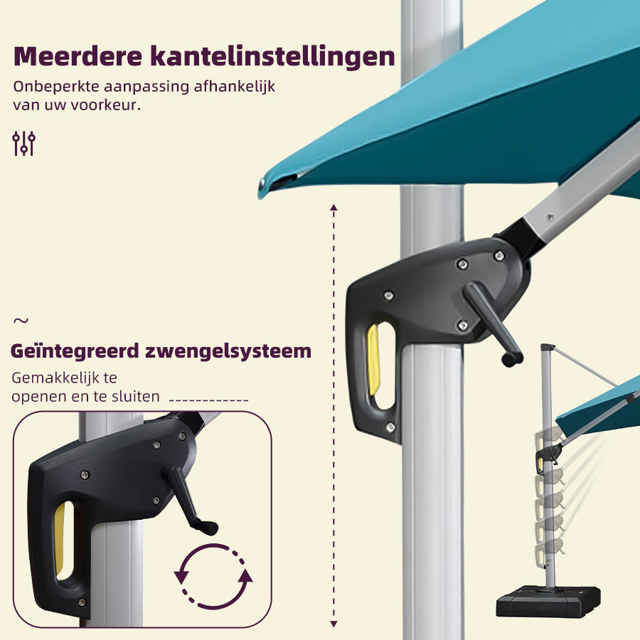 PURPLE LEAF Dubbel Top 360 Graden Rotatie 300 / 330 / 365 / 400 cm Ronde Outdoor Tuin Parasol
