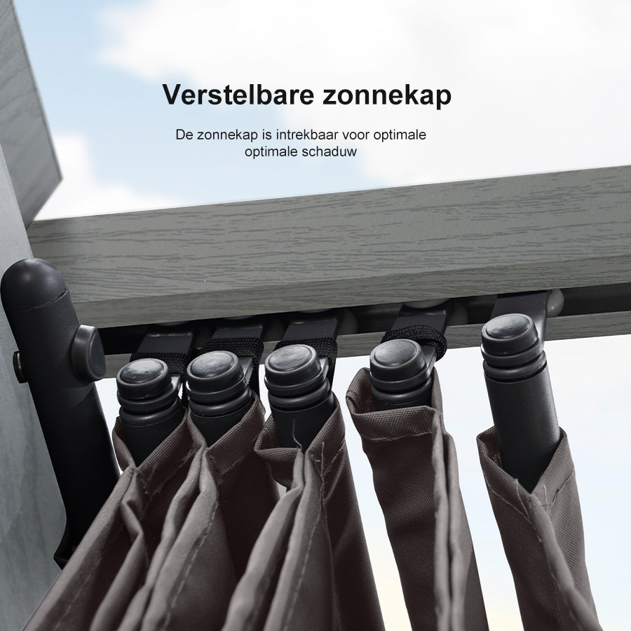 PURPLE LEAF Houten Look Pergola Dubbel Bovenframe Grijs Metaal Tuinpaviljoen Pergola Waterdicht Stabiel Wintervast, Tuinpaviljoen Met Zonnescherm Afdak-WPG