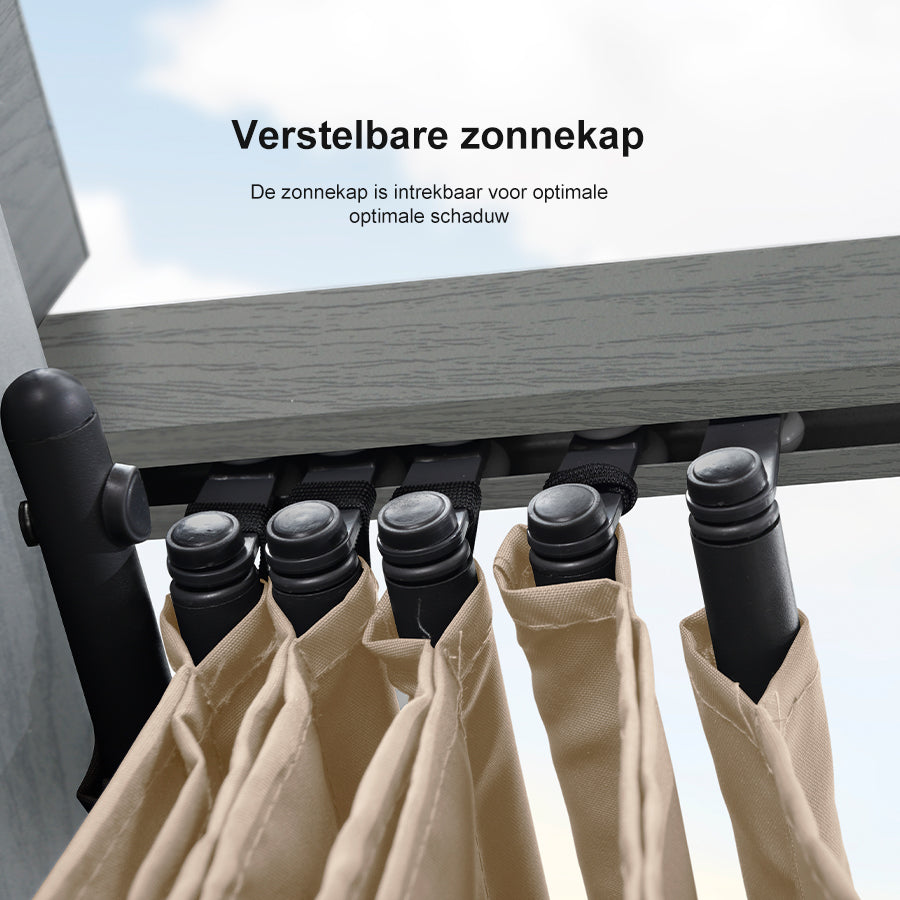 PURPLE LEAF Houten Look Pergola Dubbel Bovenframe Grijs Metaal Tuinpaviljoen Pergola Waterdicht Stabiel Wintervast, Tuinpaviljoen Met Zonnescherm Afdak-WPG