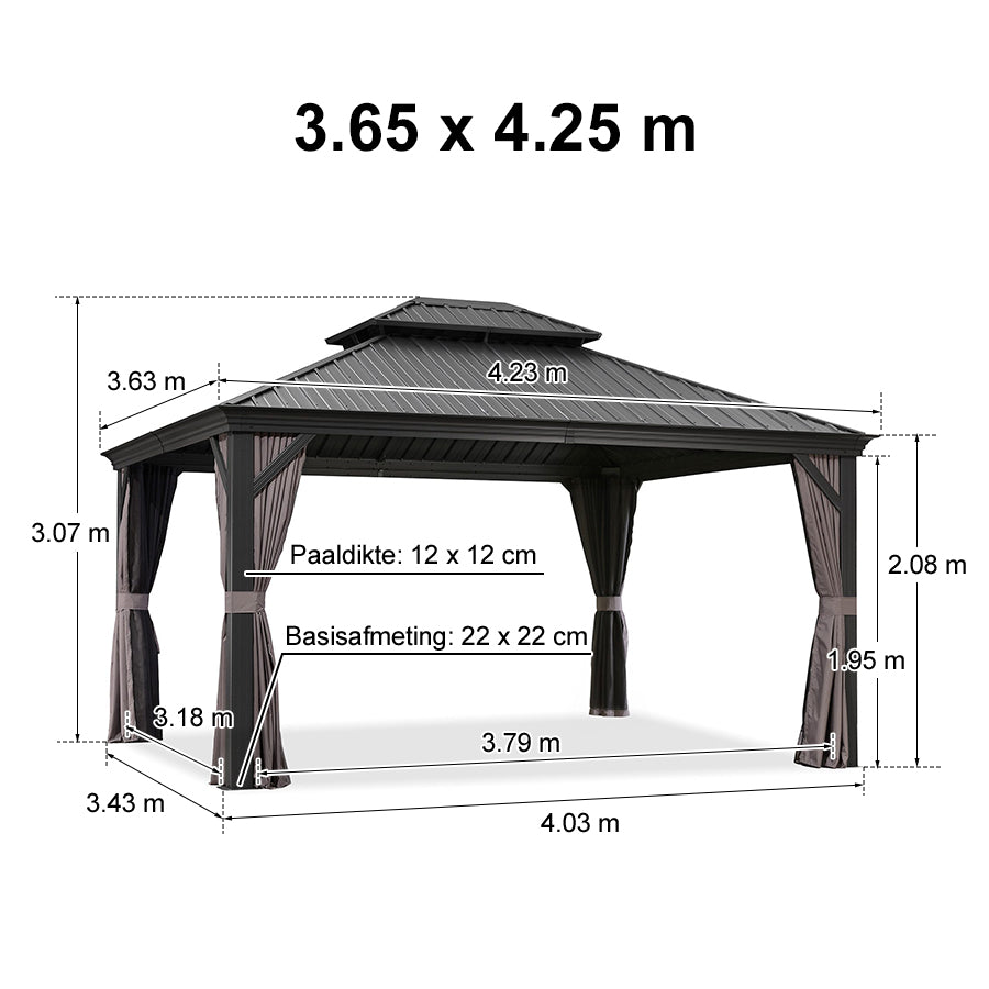 PURPLE LEAF Tuinpaviljoen Voor Achtertuin Grijs Hardtop Gegalvaniseerd Stalen Dak Luifel met Upgrade Gordijn