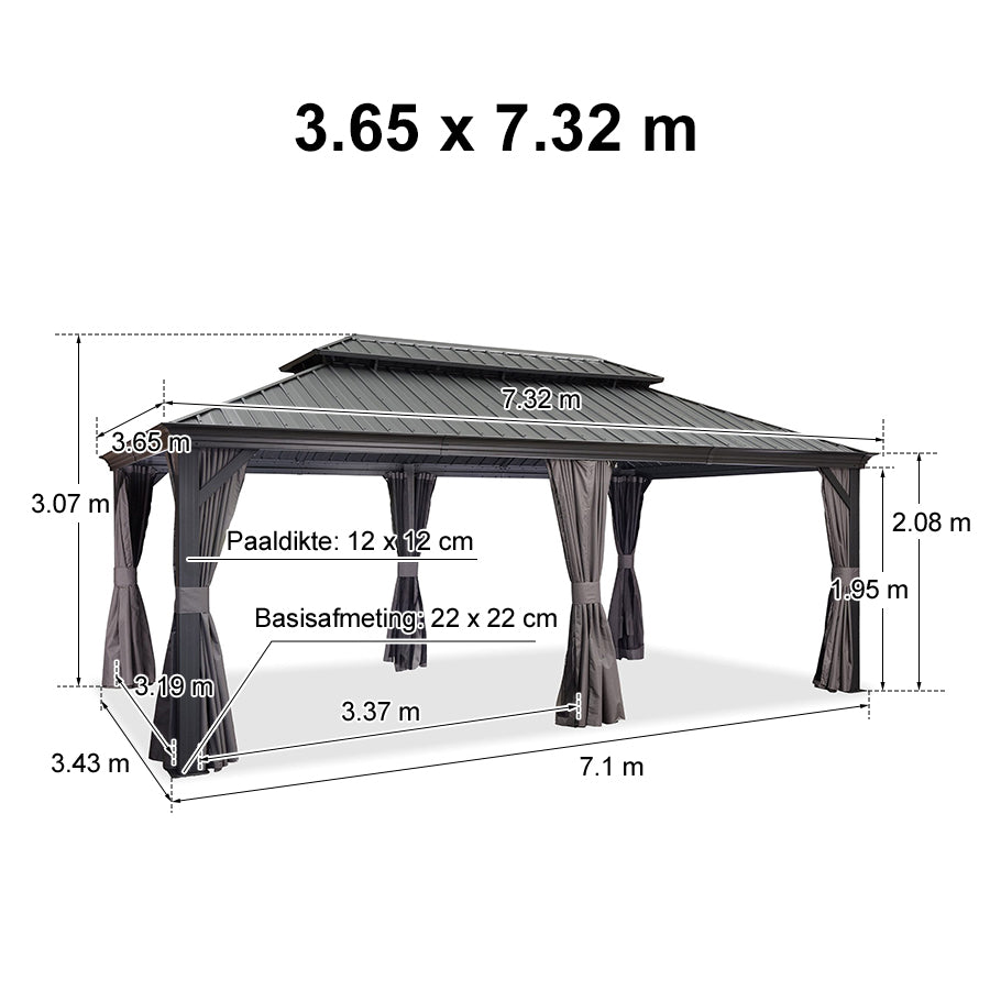 PURPLE LEAF Tuinpaviljoen Voor Achtertuin Grijs Hardtop Gegalvaniseerd Stalen Dak Luifel met Upgrade Gordijn