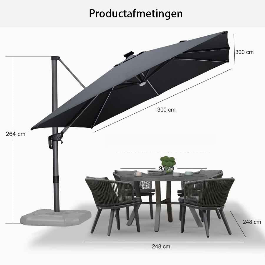 PURPLE LEAF Grote Parasol – LED Zweefparasol, 360° Draaibaar voor Tuin & Terras