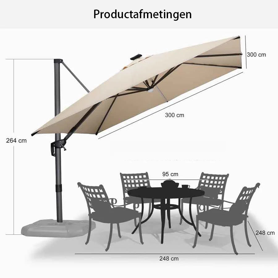 PURPLE LEAF Grote Parasol – LED Zweefparasol, 360° Draaibaar voor Tuin & Terras