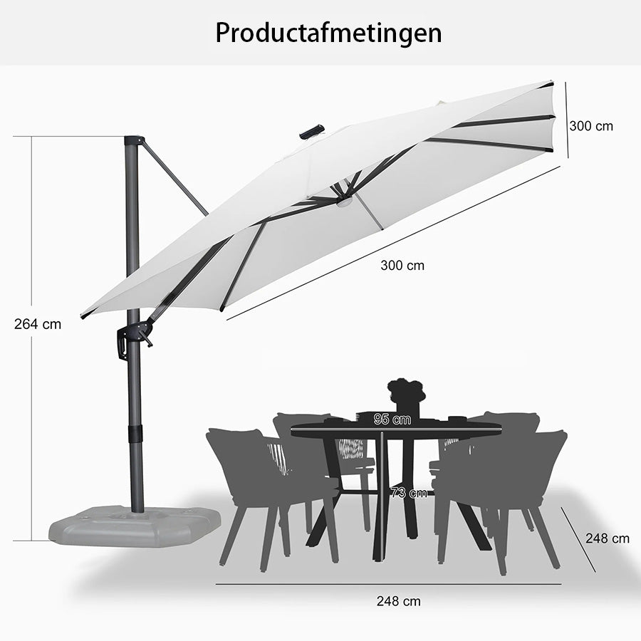 PURPLE LEAF Grote Parasol – LED Zweefparasol, 360° Draaibaar voor Tuin & Terras