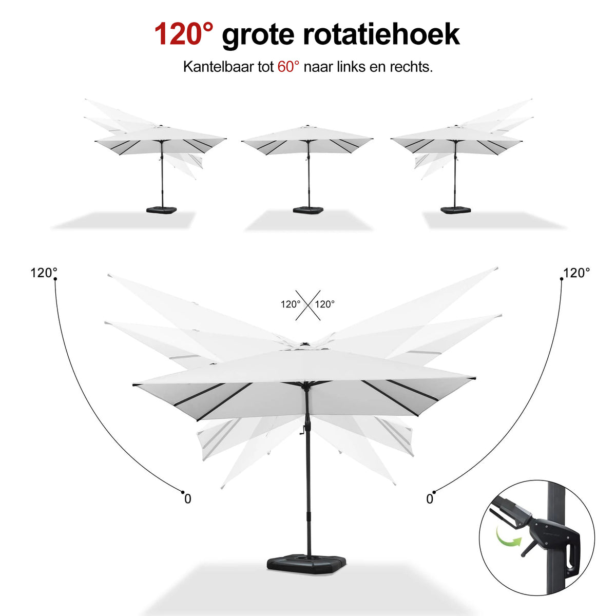 PURPLE LEAF Grote Parasol – Draaibare & Kantelbare Zweefparasol voor Terras & Tuin