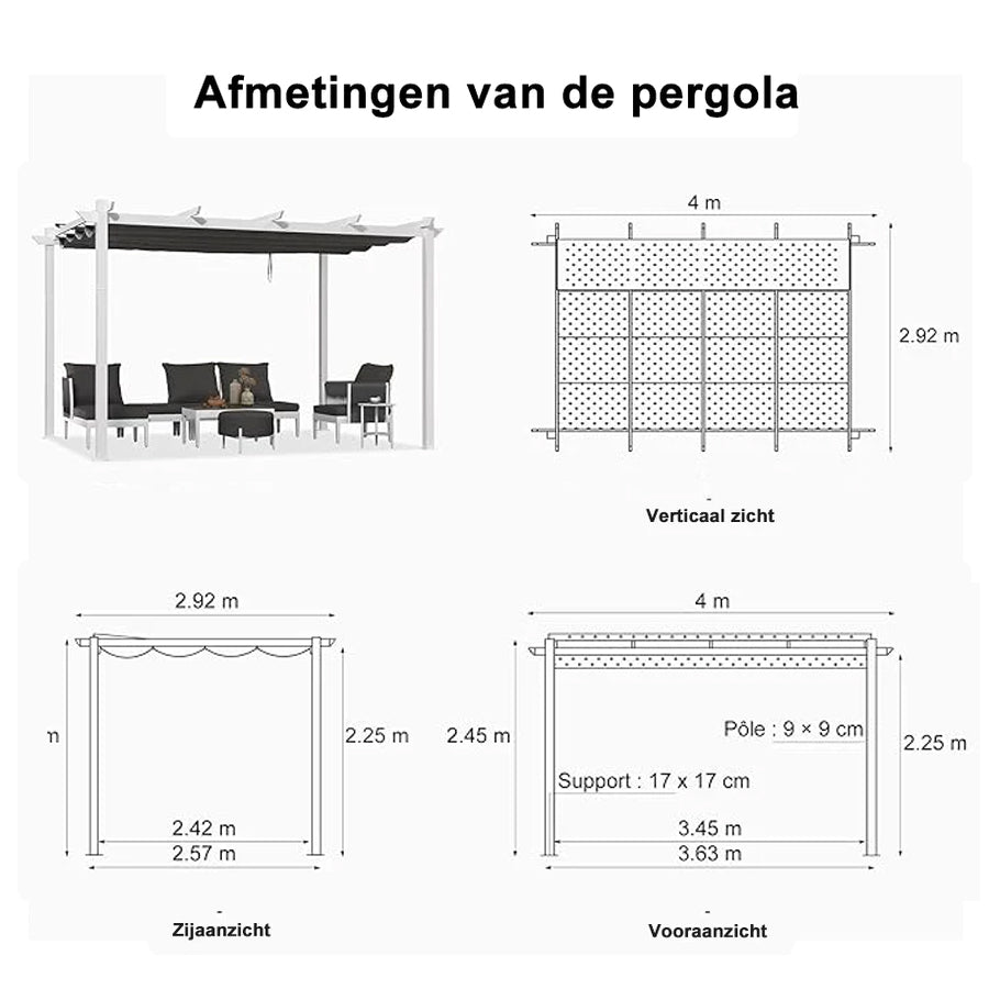 PURPLE LEAF Outdoor Intrekbare Pergola met Dubbele Zonwering Luifel Wit Heavy-Duty Aluminium Pergola Patio Moderne Pergola voor Tuin Dek en Achtertuin, Wit