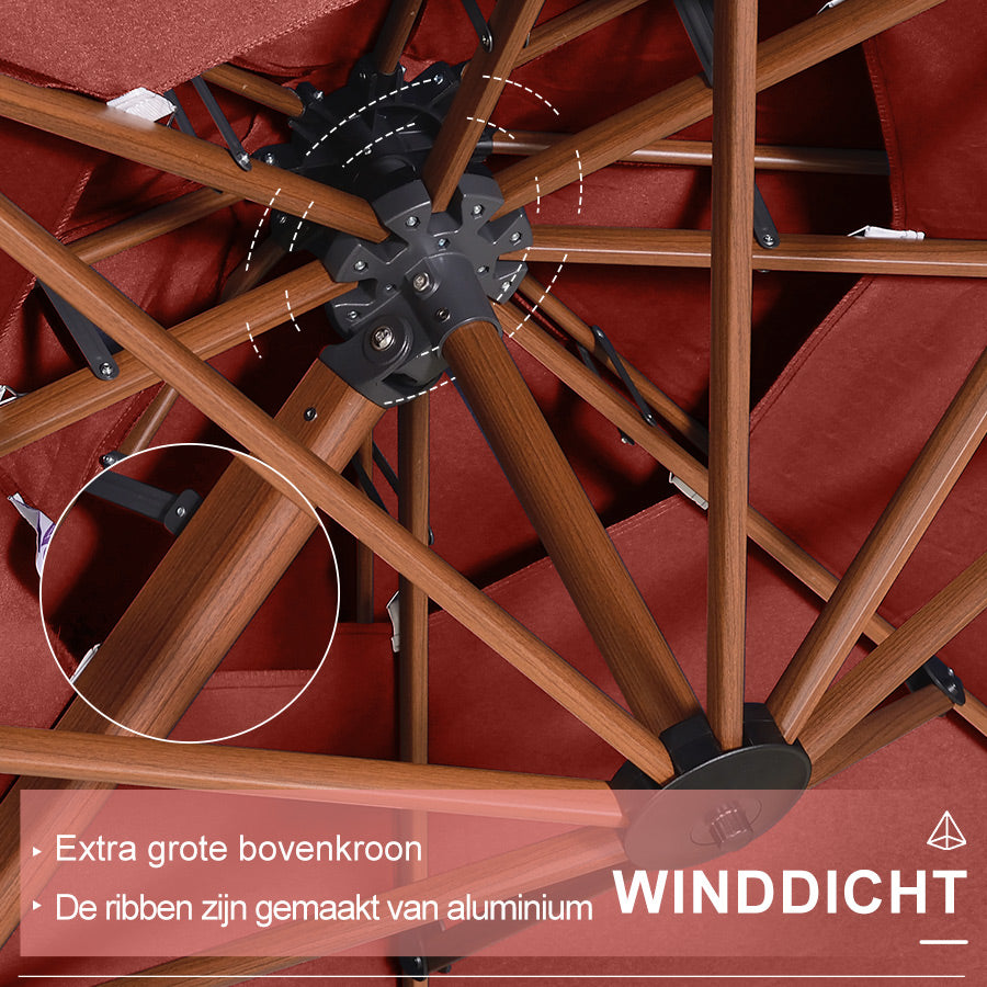 PURPLE LEAF Dubbele Top 330cm/365cm Ronde Aluminium Terrasparasol In Houtkleur